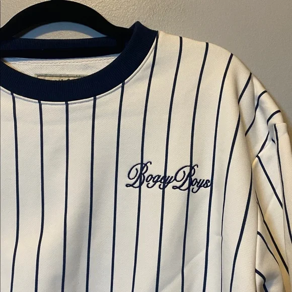 Bogey Boys Pinstripe Crewneck Pullover NEW Mens Large Navy Blue White Sweatshirt - Picture 4 of 13